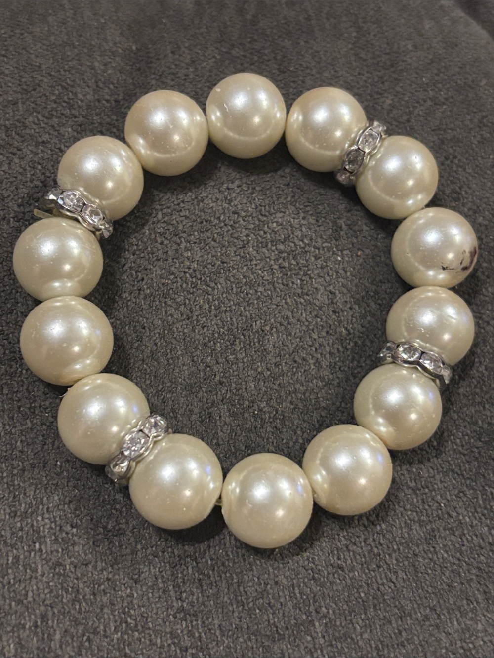 Classic faux Pearl Stretch Bracelet - Ivory Faux Pearls with Rhinestone Spacers